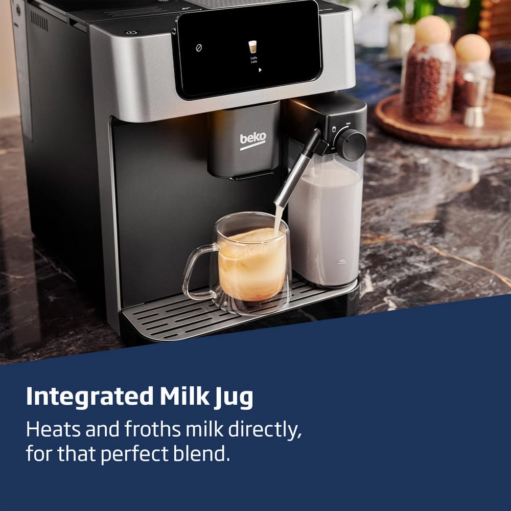 Beko CaffeoExperto Bean to Cup Fully Automatic Espresso Coffee Machine with Integrated Milk Jug in Silver - CEG7304X